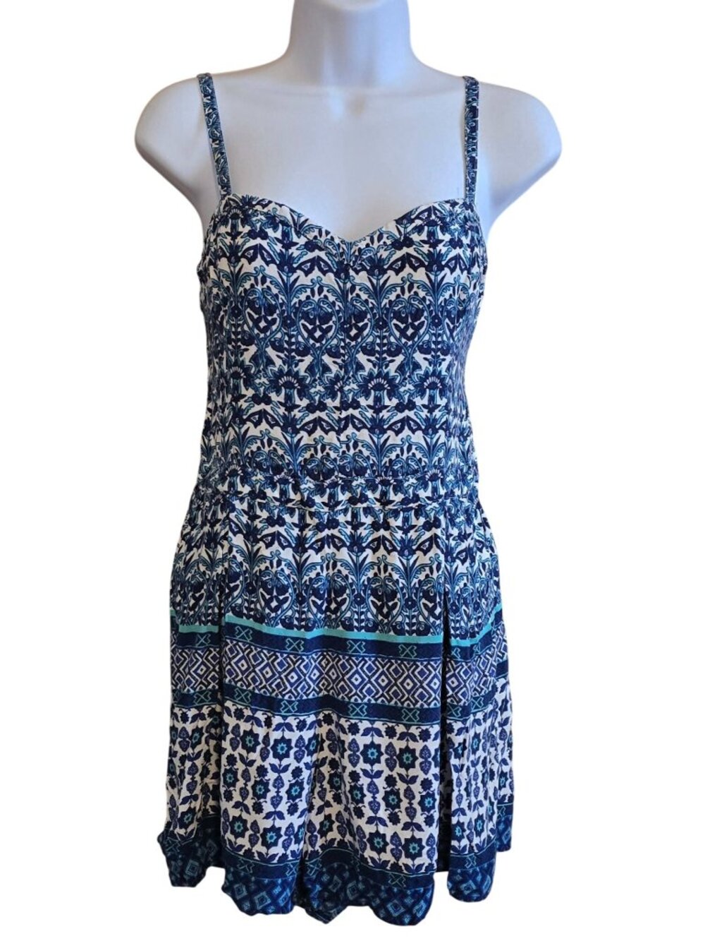 Hollister Blue White Summer Dress Boho Floral Print Sleeveless cottagecore